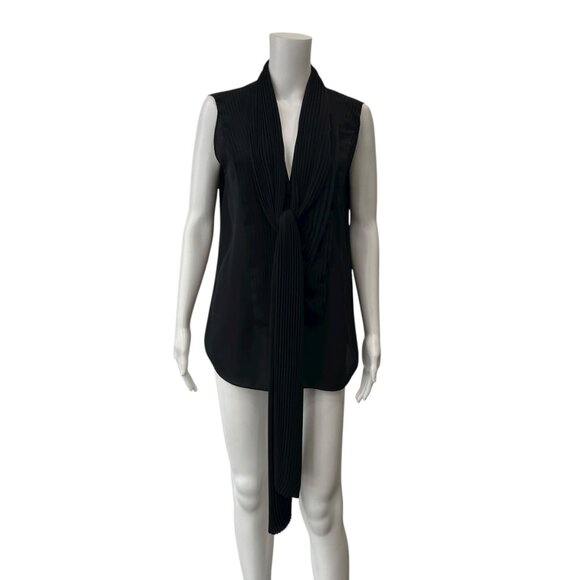 Givenchy Black Pleated Neck Tie Draped Blouse Silk Tank Top size IT 42/6 - Picture 1 of 8